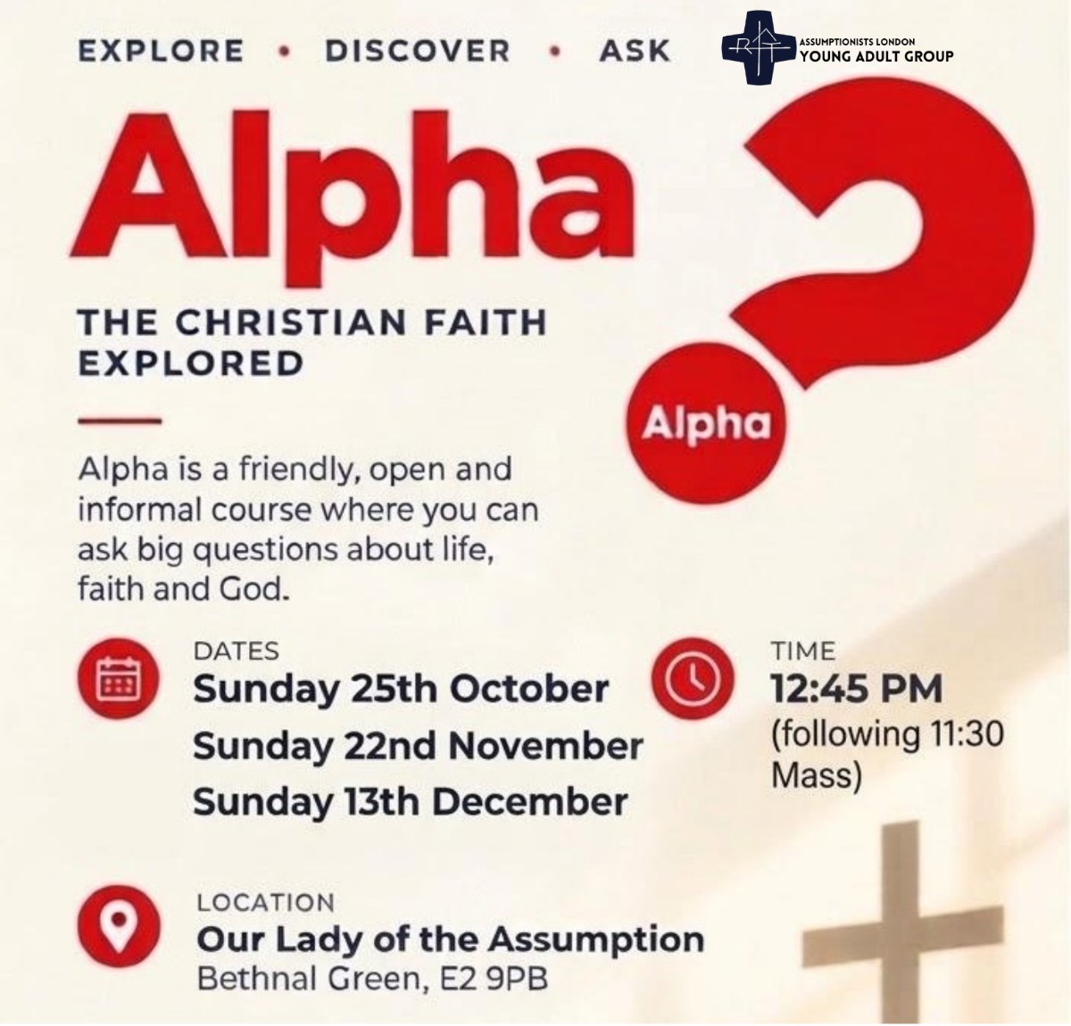 Alpha Course – Assumption Priory • Sun 22 Nov • 11:30 AM - 2:00 PM